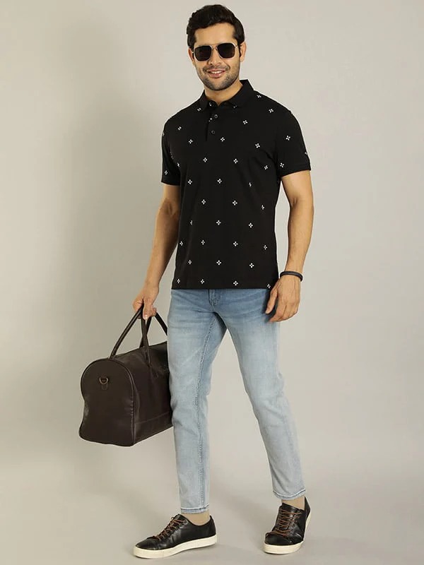 Indian Terrain Men's Half Sleeve Regular Fit Black Polo T-Shirt